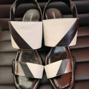 Donald J. Pliner Black and Cream Wedge Sandals